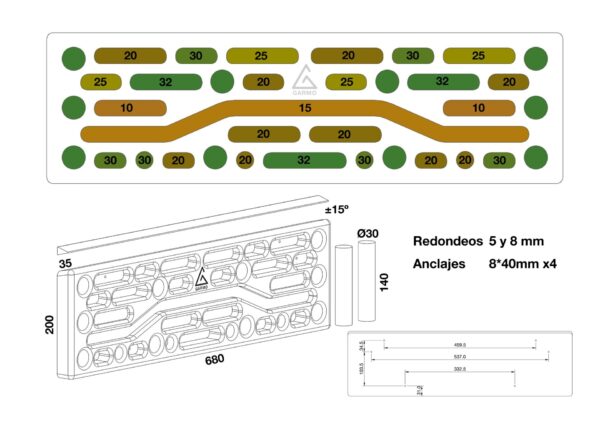 Hangboard-Pegboard de calidad | madera de haya | modelo Riglos