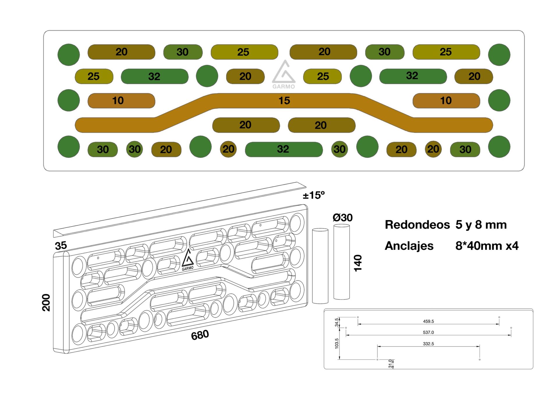 Hangboard-Pegboard de calidad | madera de haya | modelo Riglos - Imagen 2