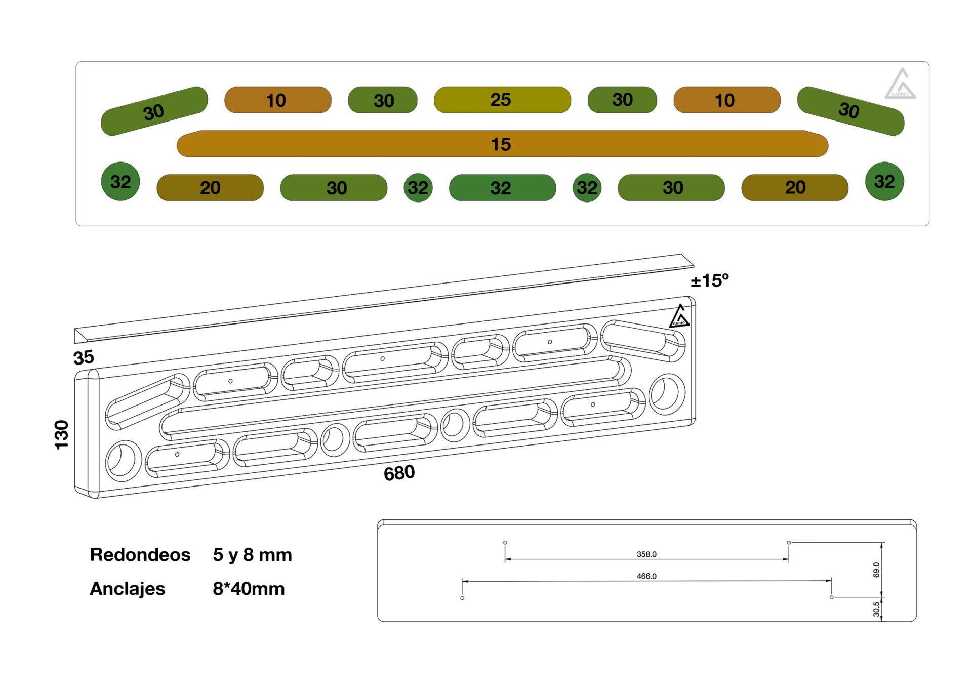 Hangboard de calidad | madera de haya | modelo Urriellu - Imagen 3